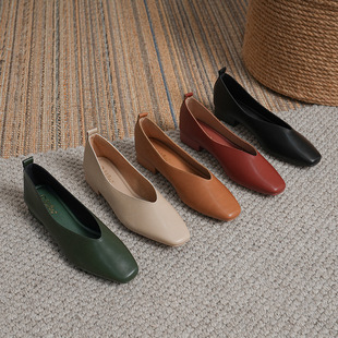 2023 New French-Style Low-Heeled Square-Toe Shallow Single Shoes, Casual and Versatile Women's Soft-Soled Flat Shoes, Niche Spring and Autumn Style