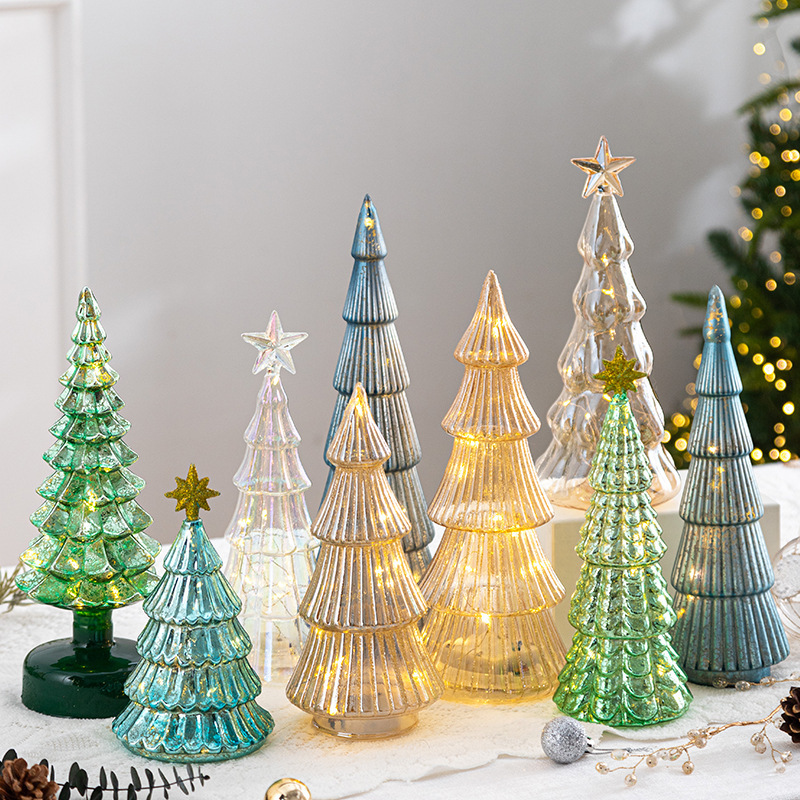 Adornos de árbol de Navidad de cristal, decoración de escenas navideñas, luces nocturnas luminosas para el hogar, decoración de accesorios