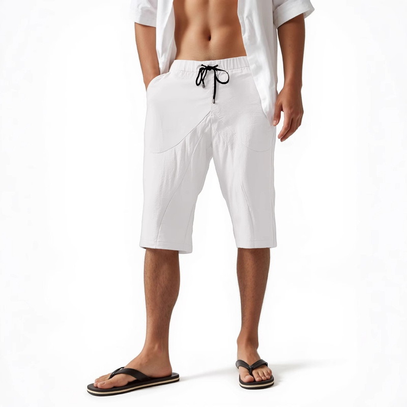 2025 Cross-Border Men's Cotton and Linen Sports Pants Summer Linen Cropped Casual Pants Cotton and Linen Pants Men's Breathable Simple Versatile