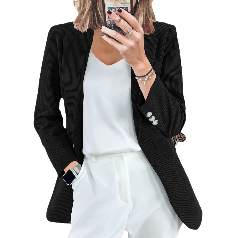 Neue Cord-Strickjacke für Herbst und Winter, europäisch-amerikanisch, grenzüberschreitend, elegant, schmal geschnitten, einfarbig, lässig._voghion.com