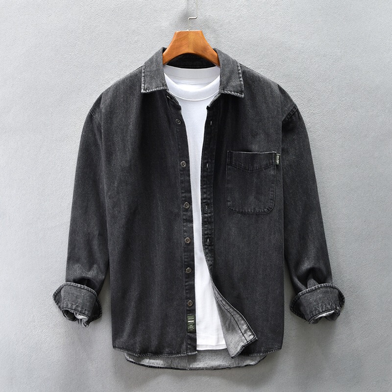 Japanese Retro Washed Denim Shirt Men's Trendy Brand Handsome High-End Long-Sleeved Shirt Men's Spring and Autumn Tops Japanese Retro Washed Denim Shirt Men's Trendy Brand Handsome High-End Long-Sleeved Shirt Men's Spring and Autumn Tops