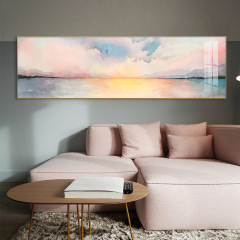 Sunrise and Sunset Bedroom Bedside Decorative Painting: Coastal Line with Colorful Clouds and Golden Glows &ndash; Modern, Minimalist Landscape Mural in Horizontal Format