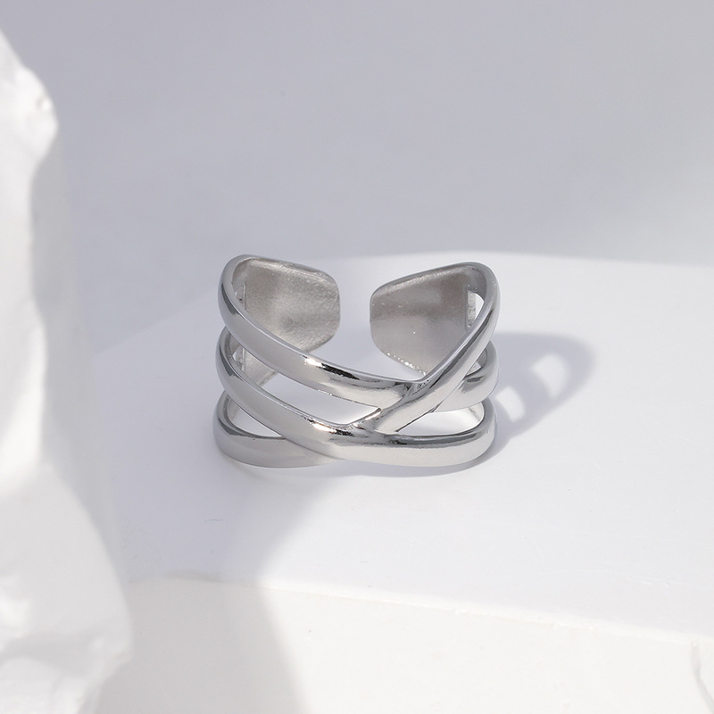 Simple Style Solid Color Stainless Steel Criss Cross Open Ring