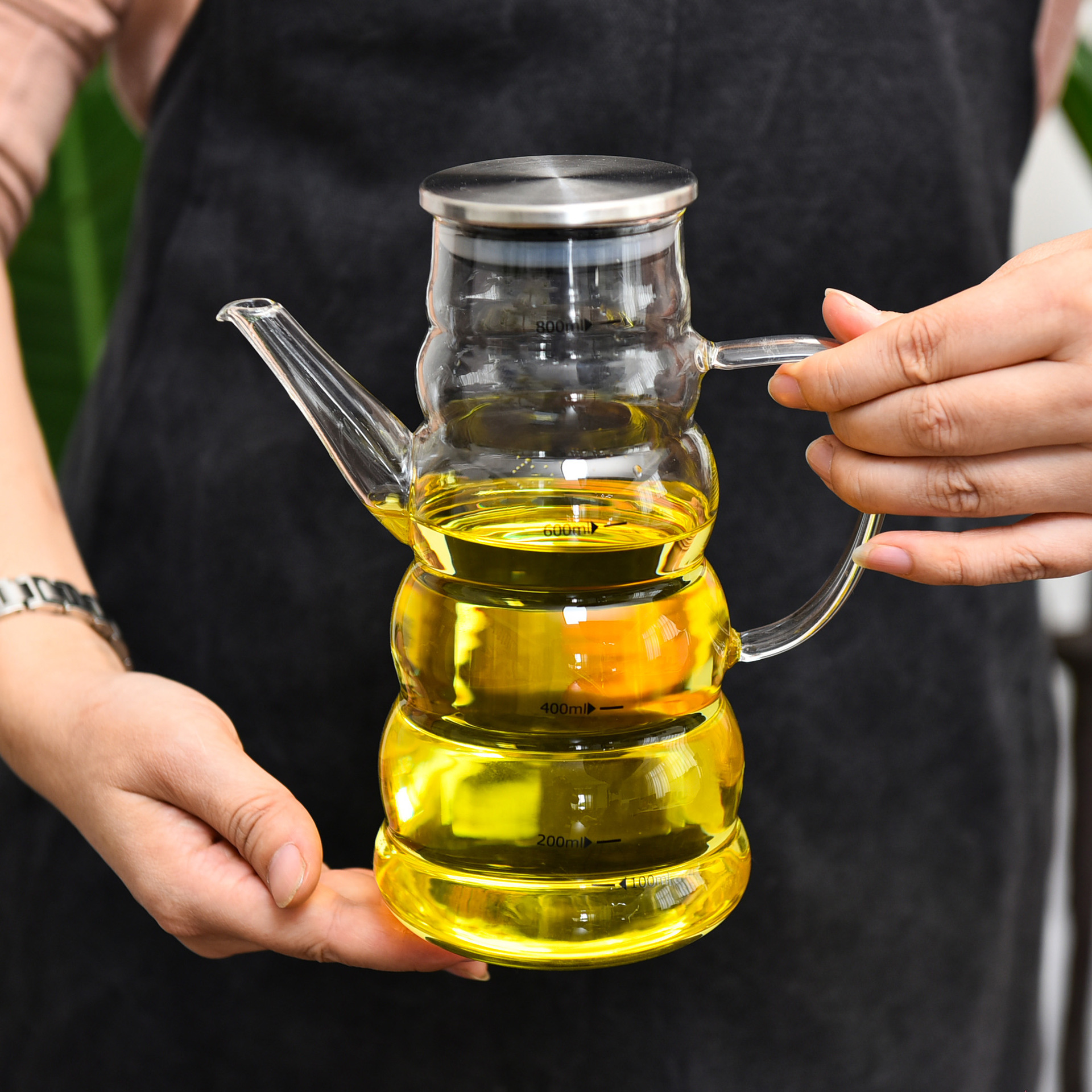 Olla de aceite de vidrio botella de aceite a rayas cocina hogar a prueba de fugas botella de condimento de aceite no colgante resistente a altas temperaturas tetera fría hervidor frío