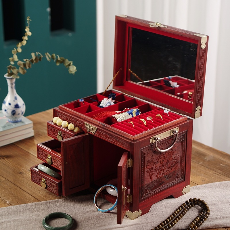 Solid Wood Jewelry Storage Box, Antique Chinese Style Home Desktop Jewelry Box, Bracelet, Watch, Necklace, Wooden Jewelry Box