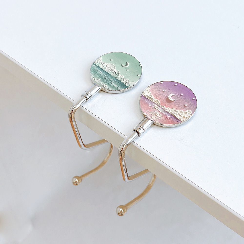 Pintura al óleo nebulosa luna mar mochila de estudiantes gancho de escritorio de escritorio desmontable gancho de escritorio antideslizante