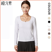 橙元素打底衫女式秋冬新款莫代尔U领内搭长袖t恤时尚修身上衣秋衣
