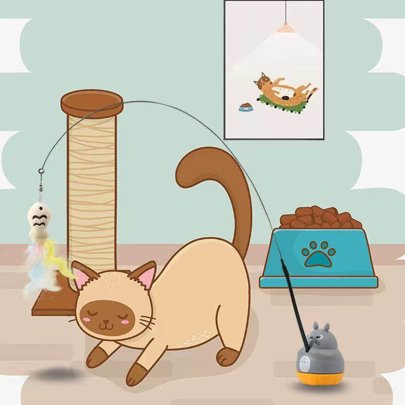 Nuevo producto de dibujos animados creativo Totoro pesca alambre de acero divertido palo de gato ventosa auto-hola artefacto de alivio largo palo de gato divertido