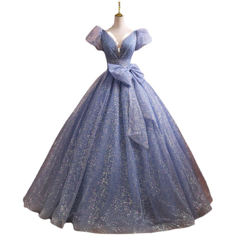 Vestido de noche para banquete, novedad de verano 2026, azul elegante, para examen de actuación vocal, actuación en solista, reunión anual, vestido de anfitriona para mujer