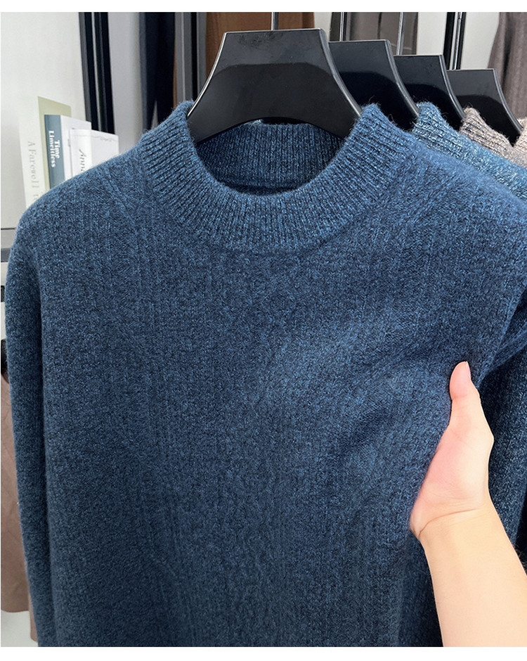 Casual nuevo estilo de moda masculina otoño invierno medio alto cuello sólido Jacquard suéter de tendencia cálido suéter de punto