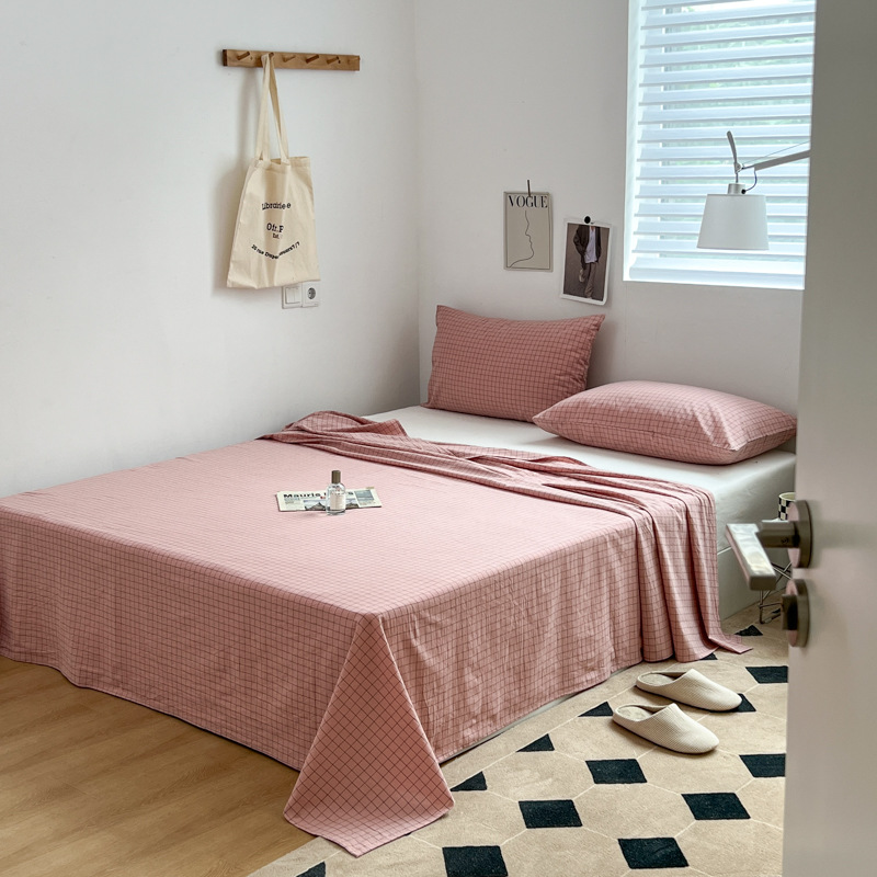 日本式無印単品シーツ良品水洗い綿シーツ純綿格子縞単独シーツベッドスカート純色純綿