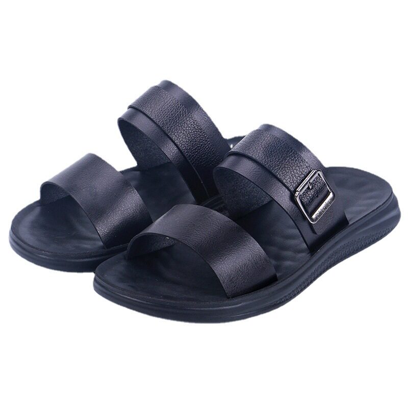 Dép sandal nam quai ngang hở ngón thoáng khí đi biển dã ngoại — Màu đen, kaki