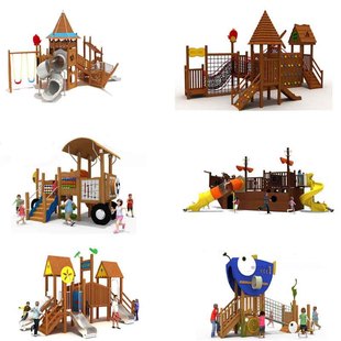 Kindergarten Wooden Climbing Rack Outdoor Children's Large Wooden Drilling Pirate Ship Slide Combination Amusement Toy