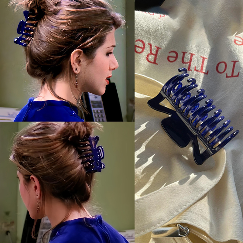 Friends Rachel's Same Style Sapphire Blue Double-Toothed Hair Clip for Women with Elegant Hair on the Back of the Head, Small and Medium-Sized Shark Clip