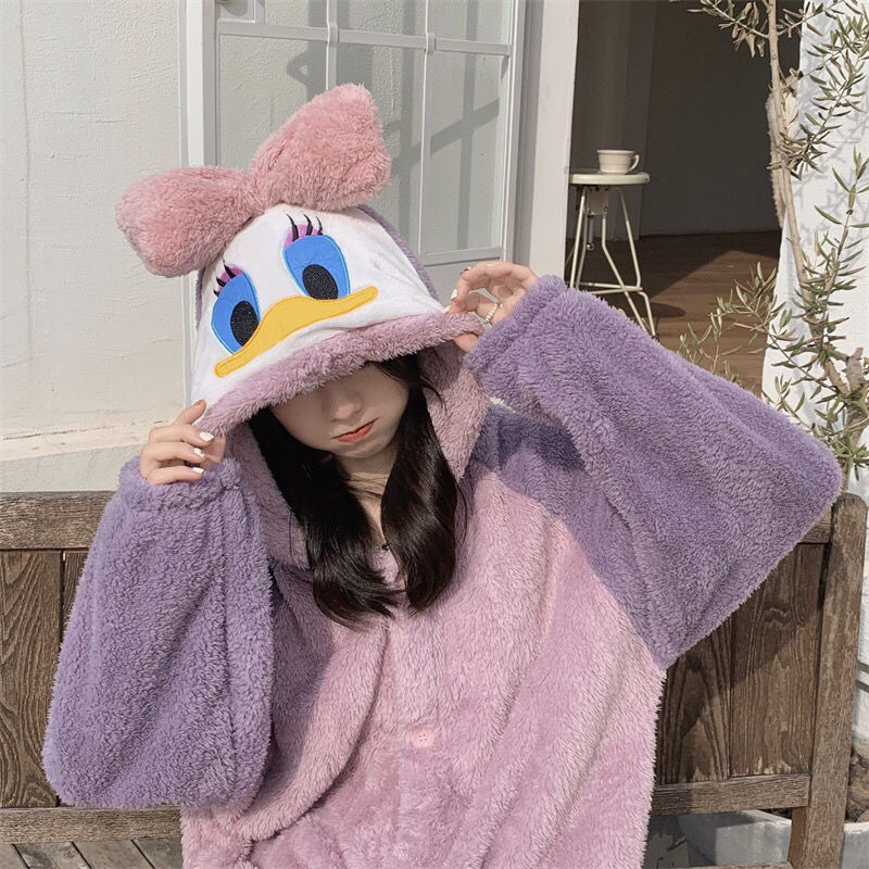 Special Offer!! Purple Duck Coral Velvet Nightgown for Women Autumn and Winter New Thickeneded Home Wear Pajamas That Can Be Worn Outside the Nightgown