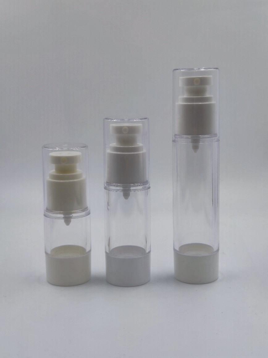 现货白色+透明塑料真空瓶15ml 30ml 50ml容量，精华液 粉底瓶 原