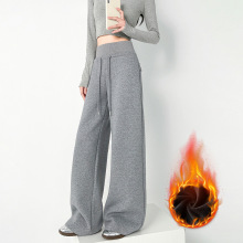 冬季加绒lulu运动休闲直筒加厚卫裤女高腰蚂蚁腰阔腿裤子女款秋冬