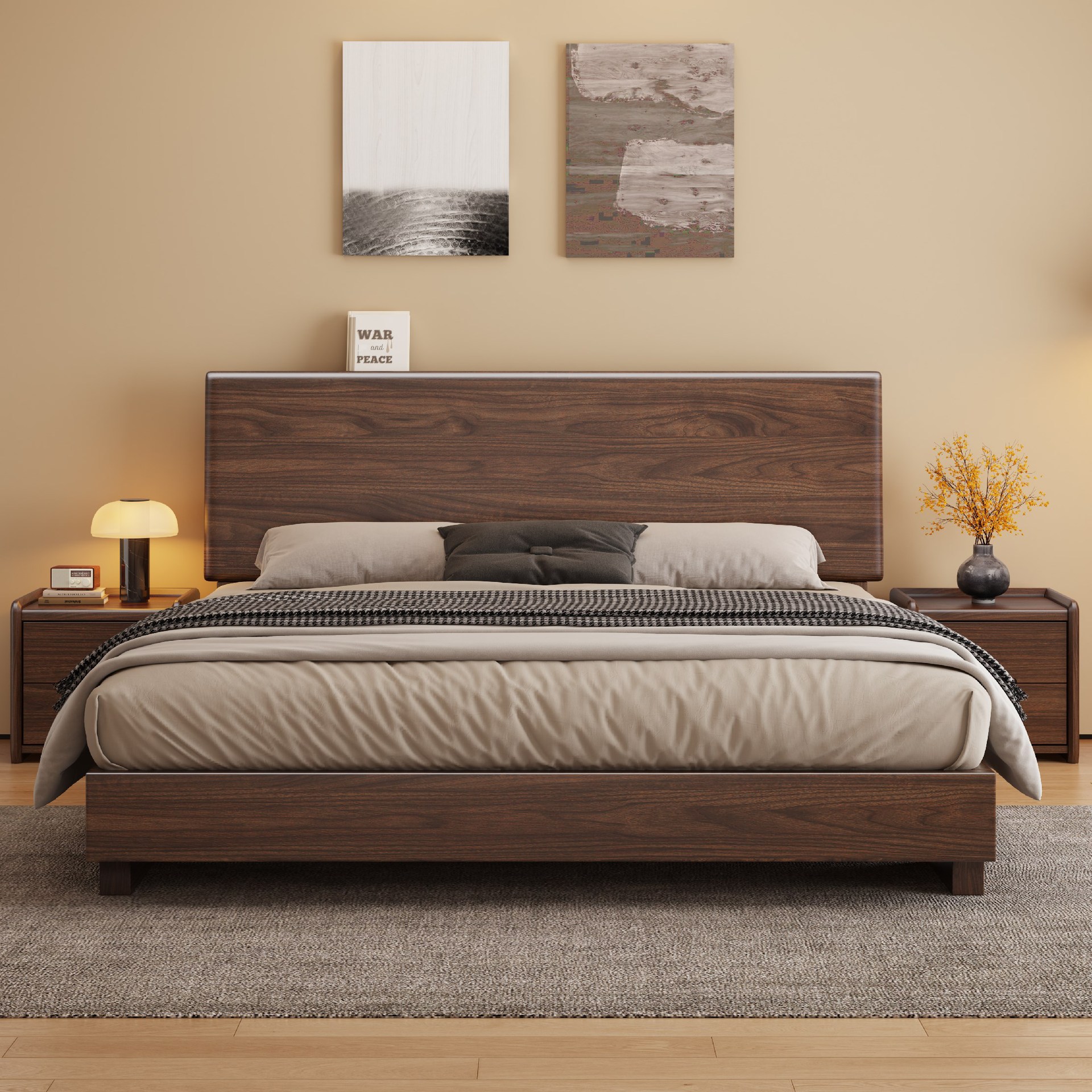 Solid Wood Bed Frame with Mortise and Tenon Structure 1.5m Tatami Floor Bed Storage Master Bedroom 1.8m Double Bed