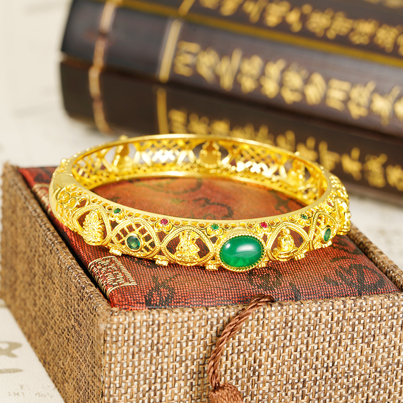Vietnam Sha Jin retro todo el cuerpo budista brazalete de hebilla hueco jade joyería Yiwu fábrica directa para hombres y mujeres estilo chino