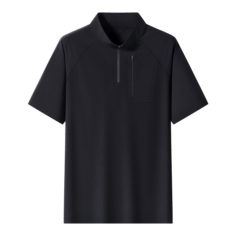 Golf Summer Ice Silk Short-Sleeved Polo Shirt Men's Elastic Non-Iron Business Casual Lapel Solid Color Quick-Drying T-Shirt