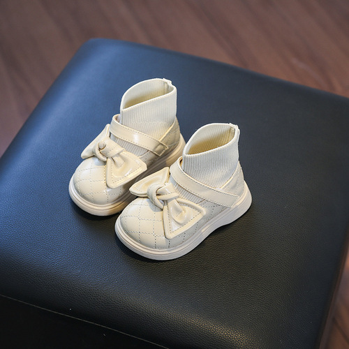 New style girls' princess shoes soft-soled baby toddler shoes 0-2-3 years old infants and children's short boots fashionable fly knit short boots