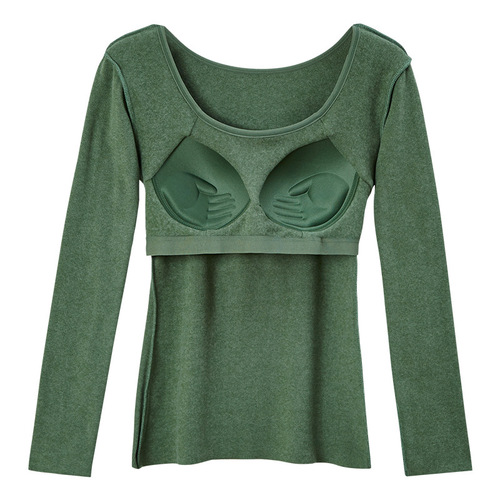 Winter German velvet thermal underwear for women to wear inside and outside with chest pad integrated long-sleeved plus velvet thickened large size bottoming shirt