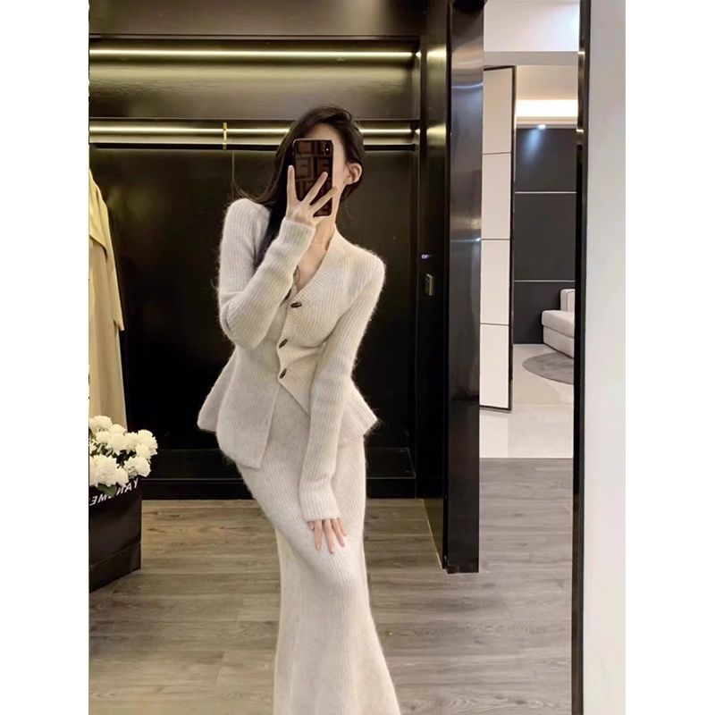 小香风新品套装秋冬女气质毛织半身裙两件套冬装搭配一整套|undefined
