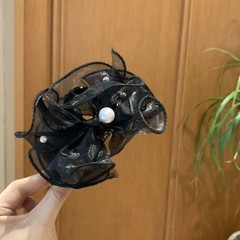 韩版欧根纱钉珠款褶皱抓夹女高级感后脑勺盘发时尚气质头饰发饰