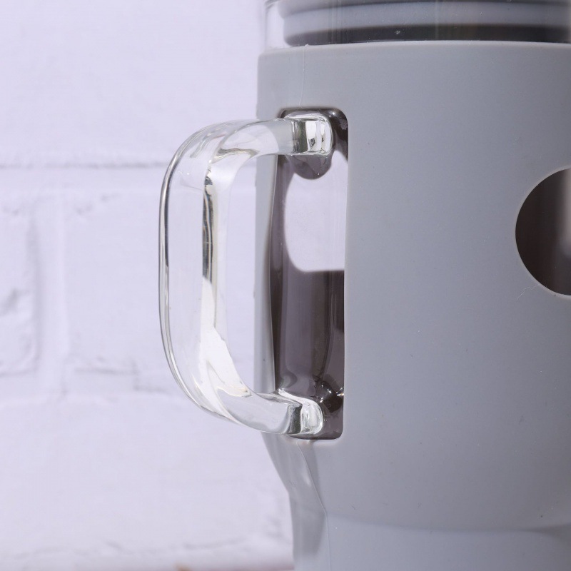 Taza de vidrio de 30oz, cubierta de silicona a prueba de caídas, taza de paja de gran capacidad con mango, taza de menú de hielo