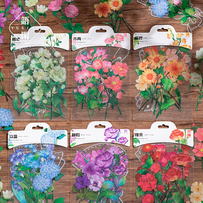 Во имя серии цветов язык простоя большой размер ПЭТ-растение Акварельная наклейка Сумка цветок ручной счет материал наклейки 8