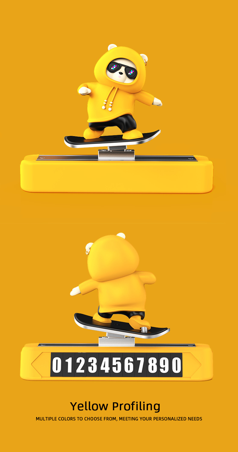 Cross-border new products moving bear skateboard car temporary parking number plate moving car instrument panel center console car ornaments