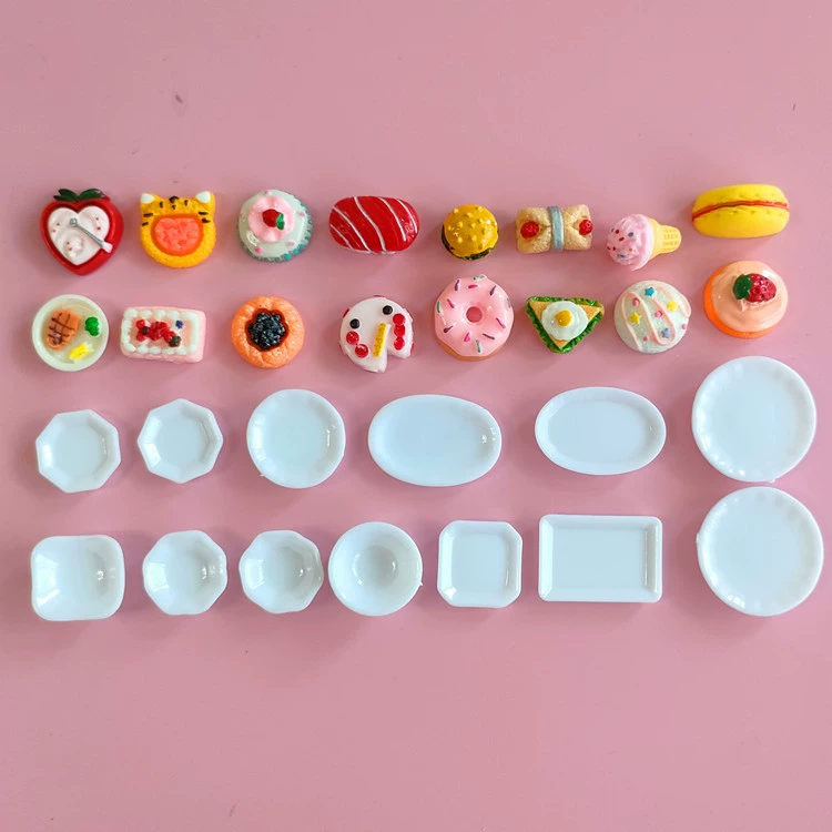 Миниатюрная мини-еда и игровые игрушки маленькая тарелка модель тарелки смола пластик DIY с орнаментами моделирование белая круглая модель