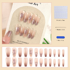 24片晶石貓眼手工光療穿戴甲丁香紫漸變法式指甲貼魔鏡粉邊框美甲