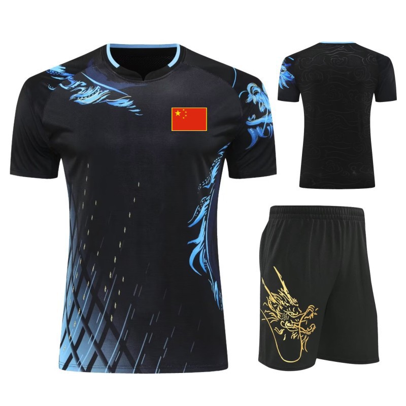 2024 Chinese Team Table Tennis Suit Children's Paris Men's and Women's Sportswear Short-sleeved Chinese Dragon Top Breathable Seal