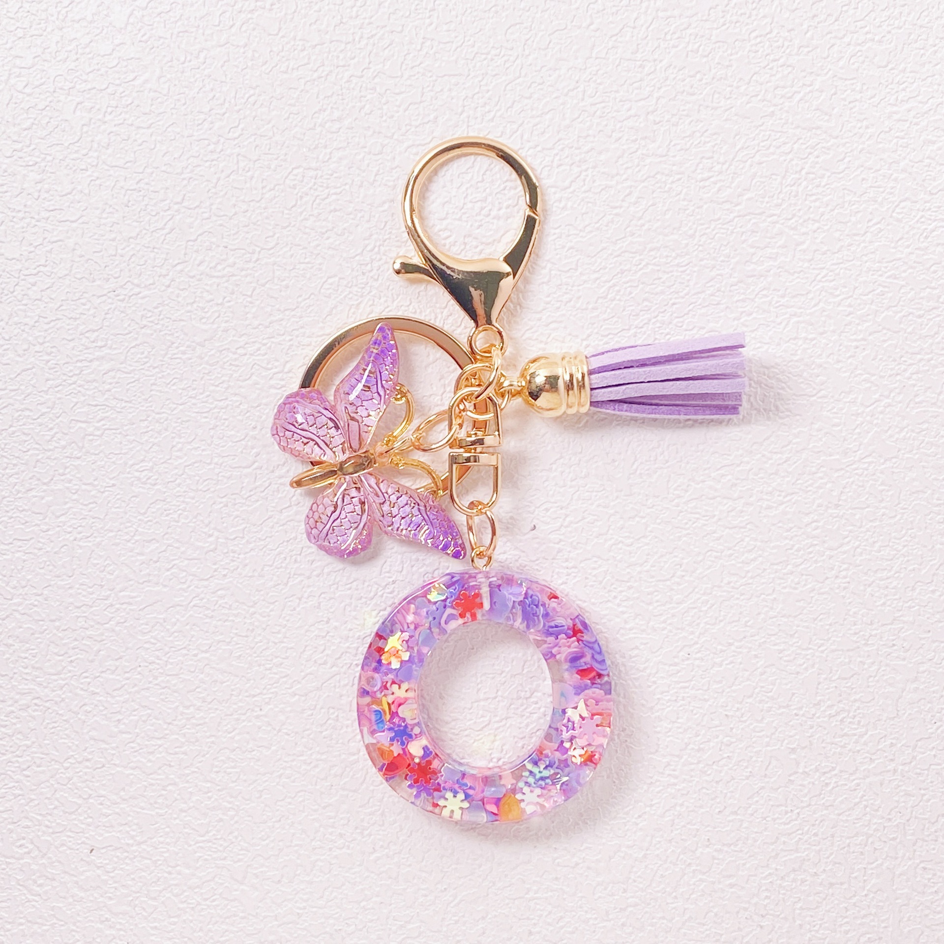 20g Weight Sequins Inlay Material Keychain Classification Daily Occasion Epoxy Material Letter, Butterfly Pattern Women's Gender Sweet Style Purple Color Letter Butterfly Keychain Epoxy Sequins Women's Sweet Keychain 16