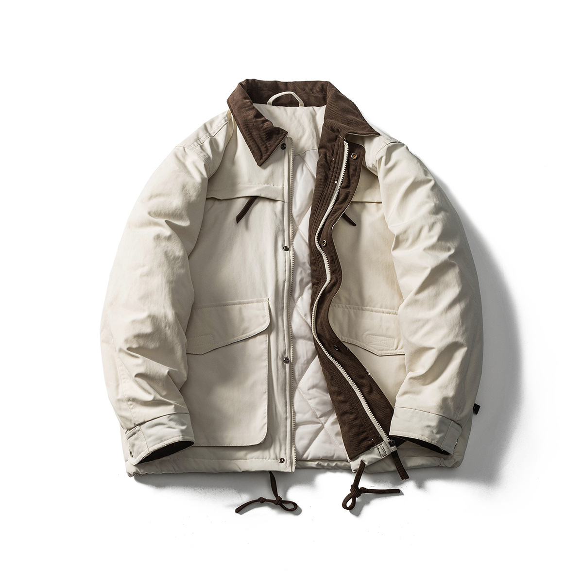 北界男装 美式潮牌2025冬季新款复古猎装棉衣男灯芯绒翻领厚棉服