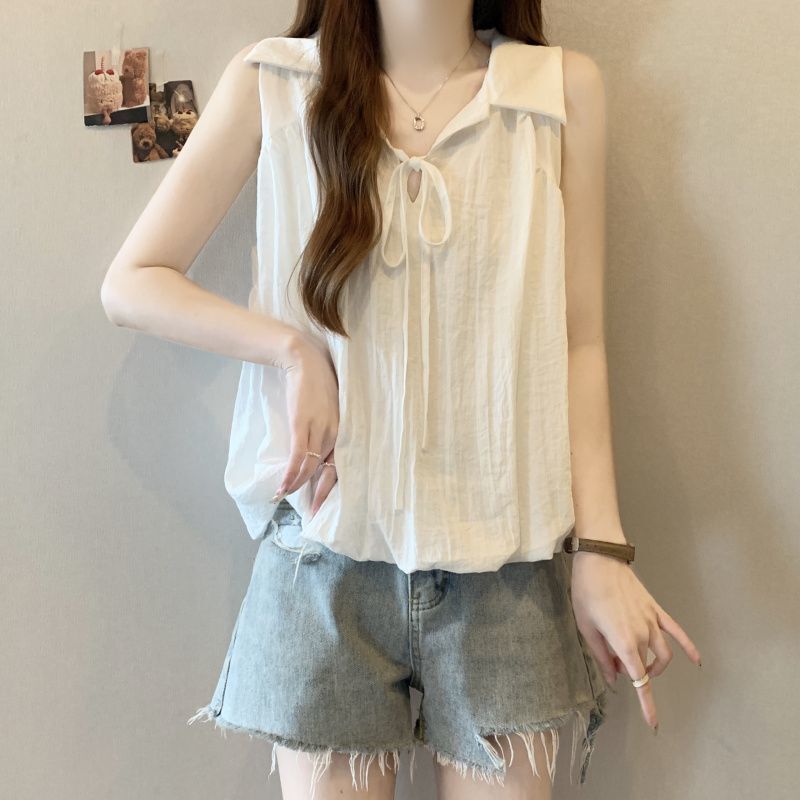 Plus-Size Drawstring Floral Shirt Vest for Women, New Summer Fashion, Age-Reducing, Slimming, Solid Color, Versatile Sleeveless Top for Women Plus-Size Drawstring Floral Shirt Vest for Women, New Summer Fashion, Age-Reducing, Slimming, Solid Color, Versatile Sleeveless Top for Women
