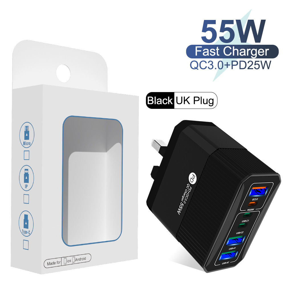 QC3.0+PD25W 6포트 영국 표준(대형 패키지) 검정색