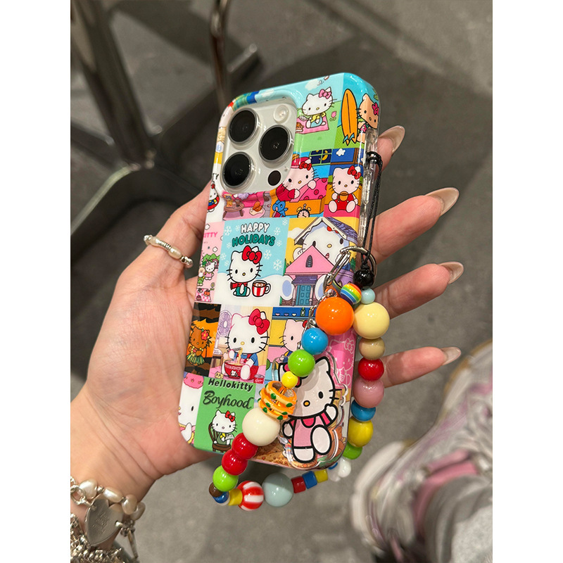 Divertida ilustración de dibujos animados KT cat para Apple 15Pro nuevo 16ProMax nicho 14/13 cadena 15PM hembra 16