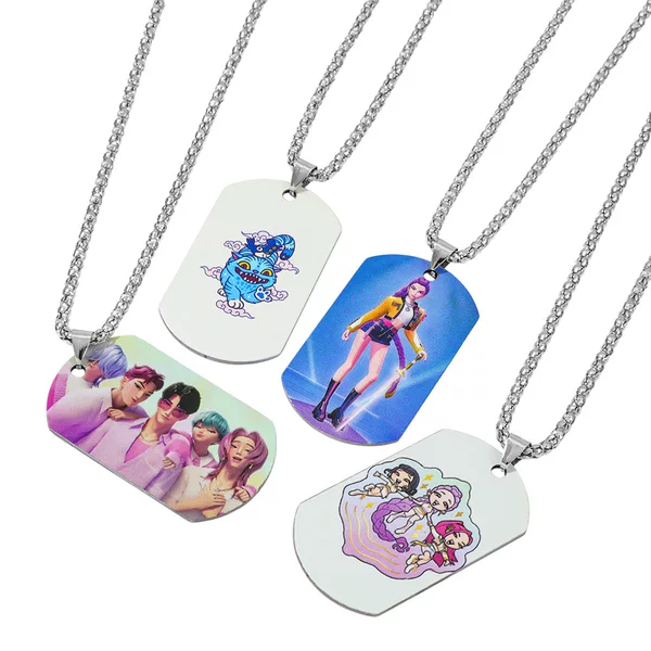 Kpop Demon Hunter Girl Group Stainless Steel Pendant Necklace Cartoon Character Fan Gift Alloy Chain Uv Color Printing