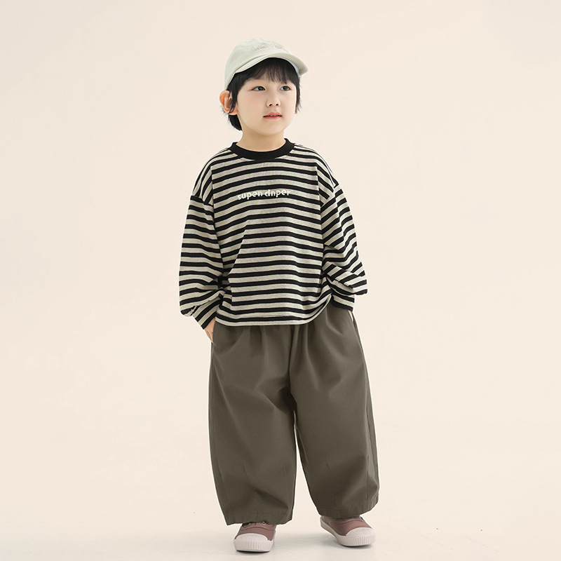 Boys Long-sleeved T-shirt Spring Children's New Striped Top Medium And Small Children's Korean Version Of Spring And Autumn Clothes_voghion.com