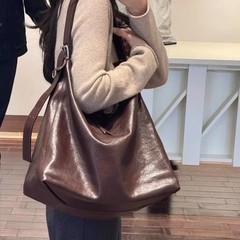 高级复古潮ins软头层植鞣牛皮大容量极简单肩斜挎包托特包通勤挎