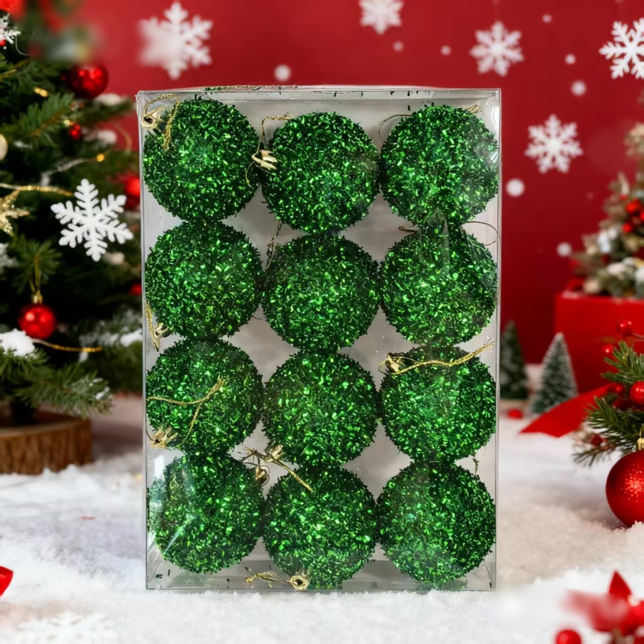 Navidad 6CM sequinilla bola de plástico de lana Navidad árbol de Navidad atmósfera de Navidad bola de decoración para el hogar