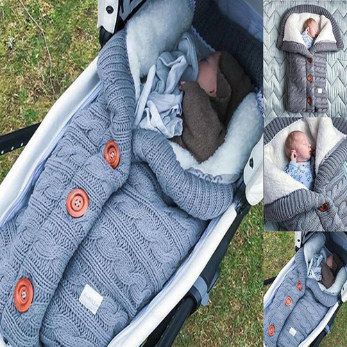 European and American Autumn and Winter Baby Stroller Sleeping Bag Outdoor Button Baby Knitted Sleeping Bag Cable Knit Wool Fleece Thick Blanket
