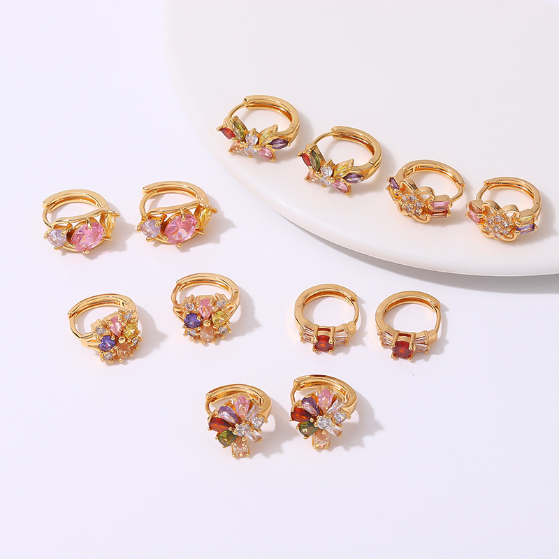 Europa y los Estados Unidos comercio exterior ins moda personalidad lujo ligero nicho color zircon pendientes de orejas de cobre micropantalón 18K