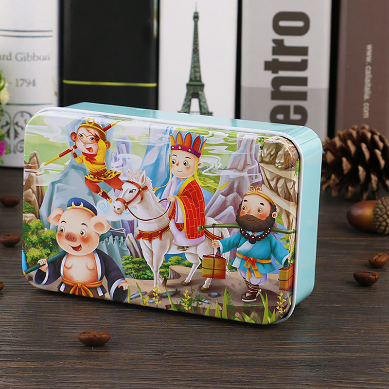 Nuevo estilo 60 piezas 200 piezas dibujos animados para niños dibujos animados madera caja de hierro rompecabezas bebé escuela primaria juguetes educativos al por mayor