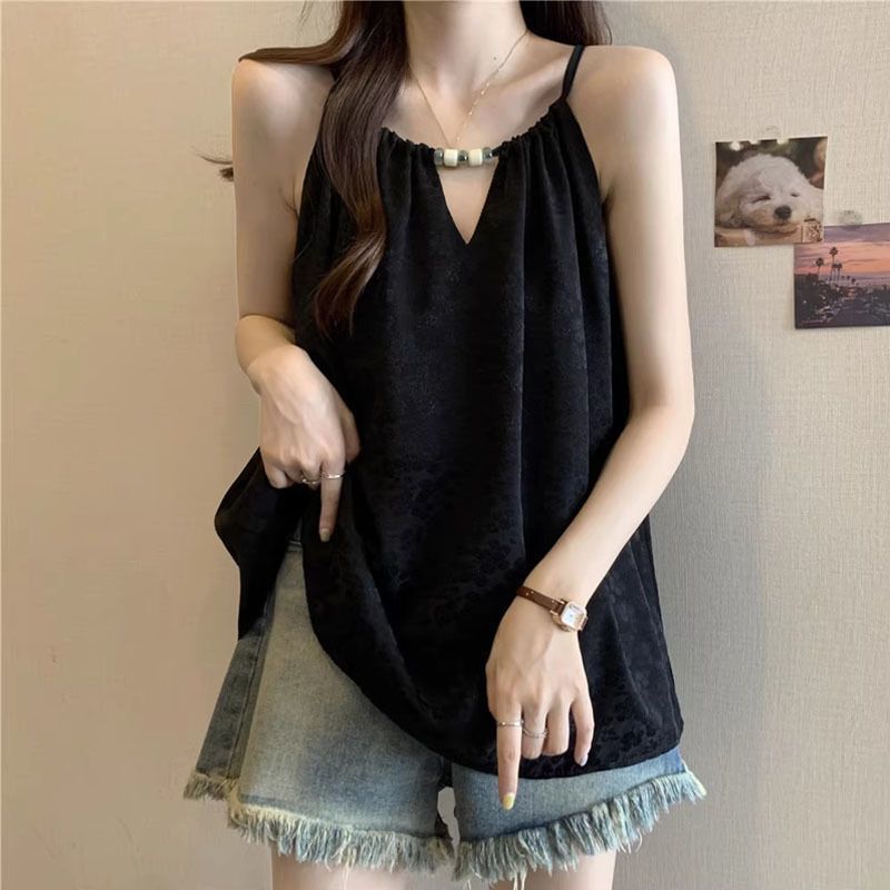 Plus Size Design Halterneck Camisole Women's Summer 2025 New Fat mm Loose Slimming Look Lace-Up Sleeveless Top