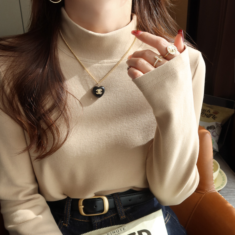 秋冬加绒磨毛半高领打底衫女内搭2025新款紫色德绒加厚设计感上衣|undefined