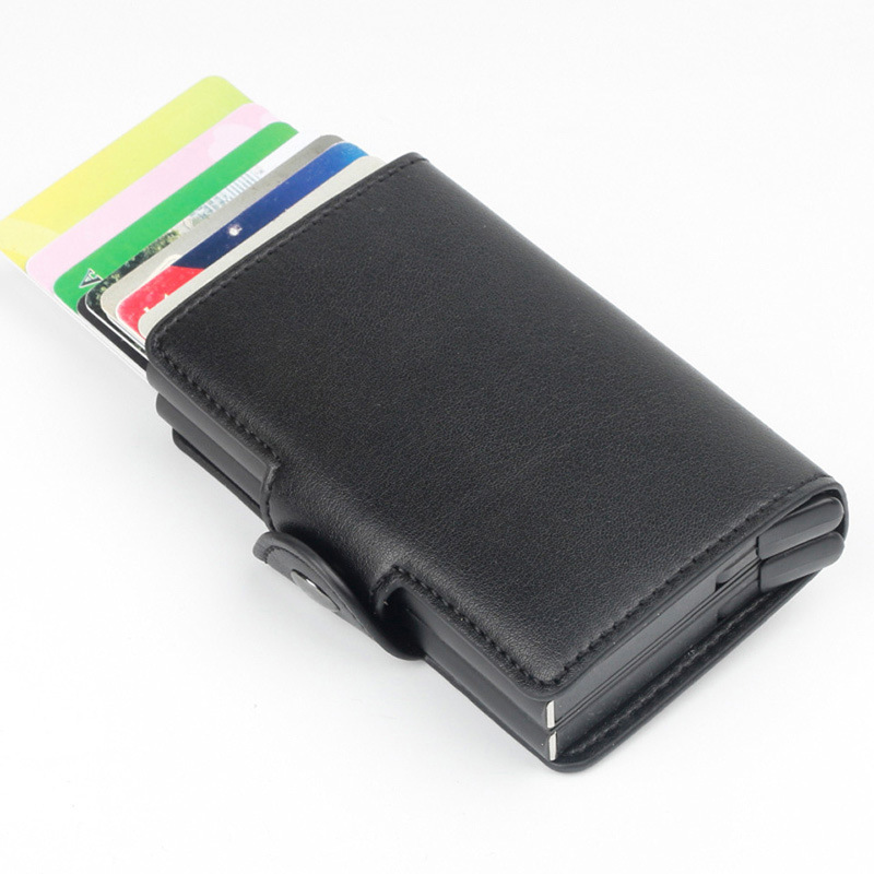 Comercio exterior transfronterizo RFID titular de la tarjeta de metal de aluminio de doble capa PU caja de tarjeta cardwallet anti-desgaussing láser LOGO