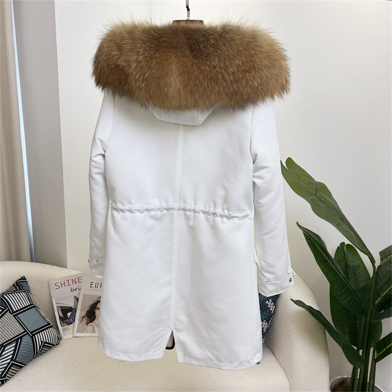 Damenbekleidung Abnehmbarer Parka aus Fuchspelz Mittellanger Kapuzenmantel_voghion.com